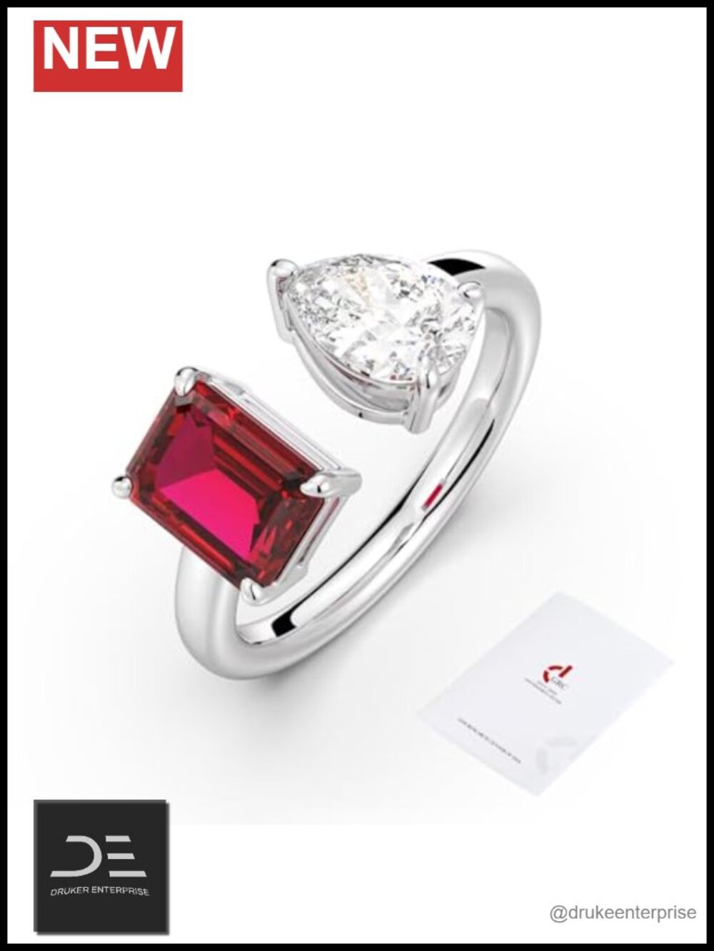 925 Sterling Silver Lab Grown Ruby Adjustable Ring GRC Certified